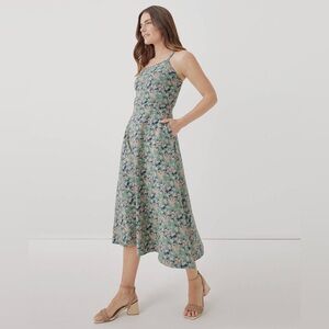 Pact Fit and Flare Organic Cotton Midi Dress | Blue and Green Floral